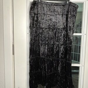 Vintage 90s Clues Collection Black Crushed Velvet Tiered Velvet Skirt L/XL Goth
